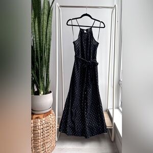 FOREVER 21 | Black Linen Feel Jumpsuit with Metallic Gold Threading M